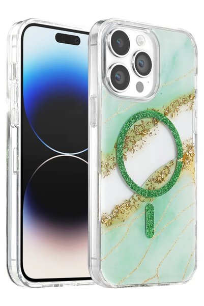 Generic Brand Onegif Apple iPhone 15 Pro Max Lotus Silvery Magsafe Cover - Green
