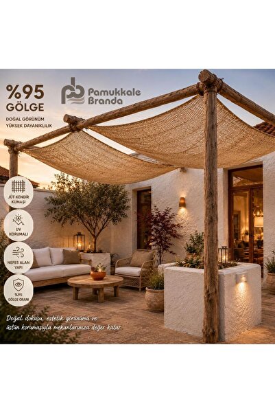 pamukkale branda 3 X 3 M Jüt Gölgelik Tente Doğal Hasır Kumaş Güneşlik Bahçe ...