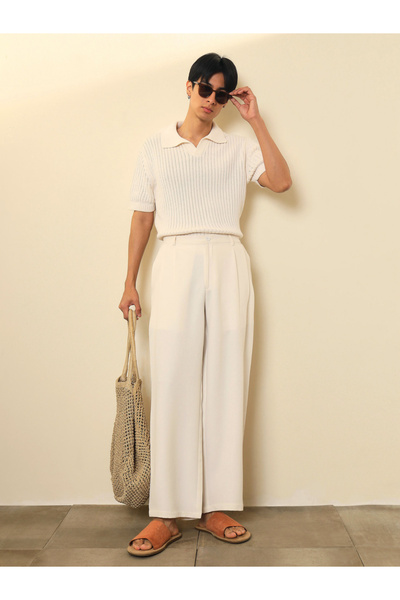 Mascln Sassafras By Styli Men White Double-Pleated Basic Korean Pants