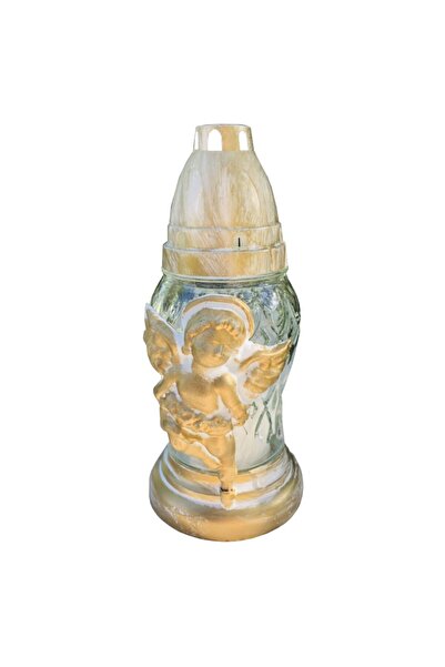 LCA Set 4 x Candela din Sticla cu Ingeras, Auriu cu Alb, 15 Ore