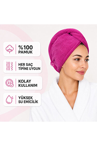 Fronte Home 100% Cotton High Absorbent Practical Hair Towel, Bonesi Fuchsia