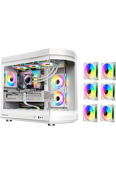 Tortox Vidrio Curved Glass ATX/M-ATX/M-ITX Gaming PC Case, 6ARGB Fans, Suppor...