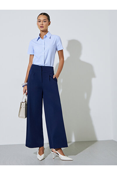 Styli Wide-leg ankle-length pants with darts and pleats