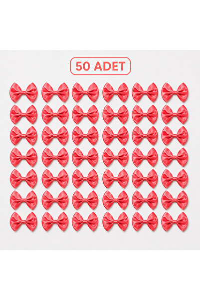 50 Adet Kırmızı Saten Fiyonk 7 cm