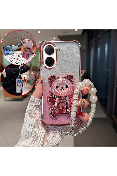 choice2 Redmi A5 Pink Cute Bear Cartoon Holder Pearl Lanyard Strap Shockproof...