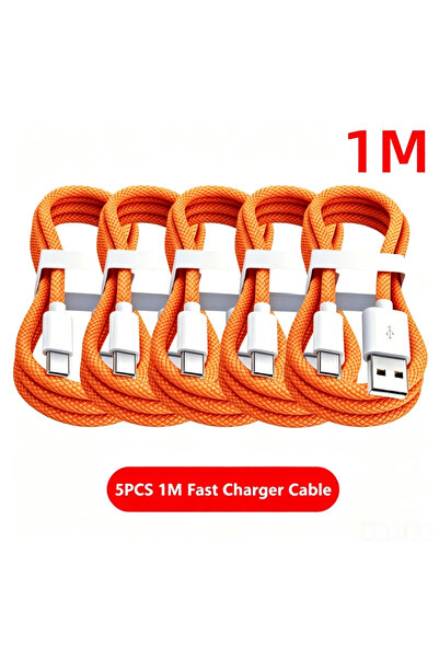 Choice3 Orange 5PCS-1M 5PCS USB A Cable to USB C 240W Fast Charging Charger C...