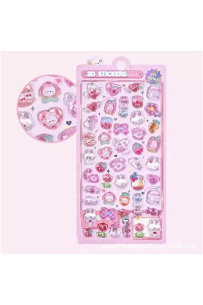 Choice3 bunny 300Pcs/50pc Kawaii Cartoon 3D Relief Sticker Cute Crystal Jelly...