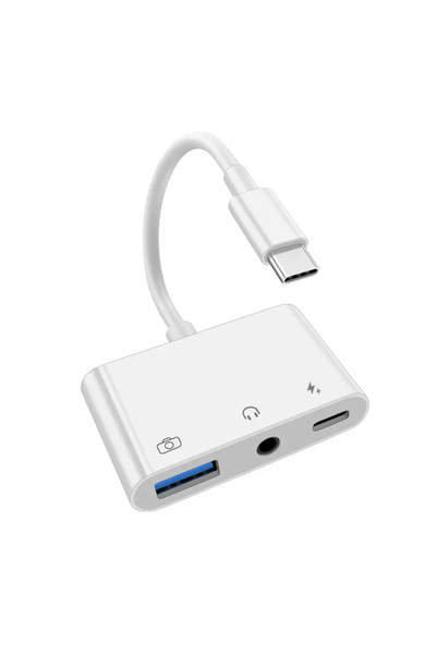 Choice White 3 in 1 Type C to 3.5mm Jack Earphones Audio Adapter with USB and...