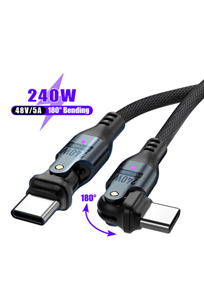 Choice 1.8m 180 Rotating 240W USB C to Type C Cable,Dual 540° Rotating 5A PD ...