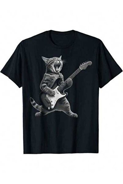 23ERVA Funny Cat Playing Guitar Rock And Roll Gifts Men Women T-Shirt