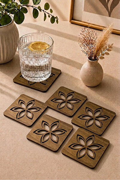 desenizmir Flora Pattern, Set of 6 Decorative Coasters
