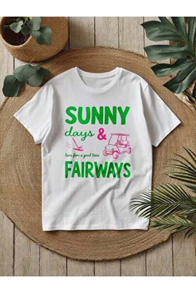 23ERVA Women's "Sunny Days & Fairways" Themed Print Crewneck Short Sleeve T-S...