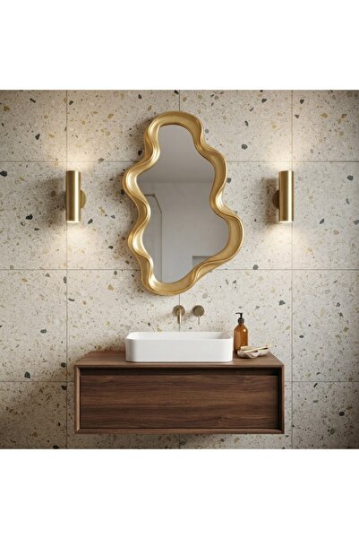 genric Irregular Wooden Frame Wavy Art Mirror,43*27Cm,Modern Unique Wall Hang...