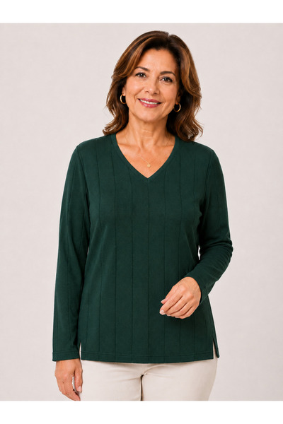 MISSRUBA Women's Middle Age and Above Nefti Ribbed Slit Mother Blouse