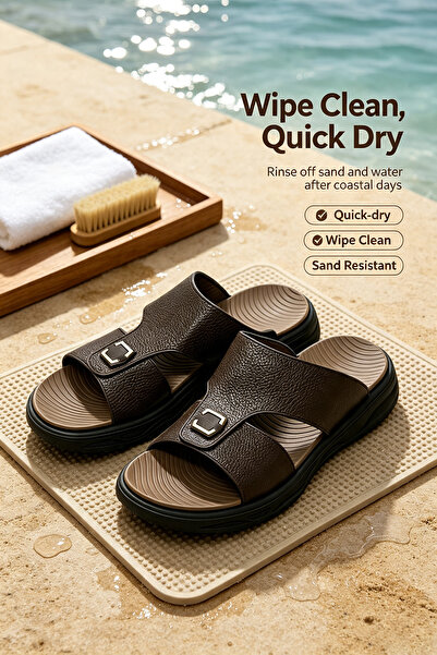 NajdEva Shop Men Premium Leather Slides Saudi Local Made, Fashion Ergonomic S...