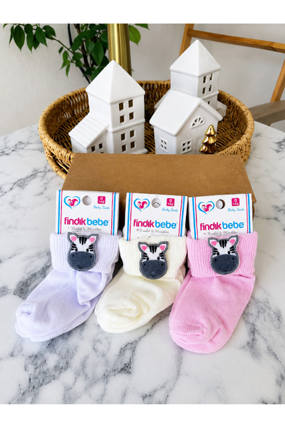 fındık bebe Custom Baby Çocuk çorap 3’lü Unisex Bebek Çorap Seti – Kutulu Beb...