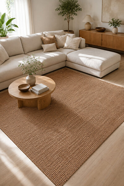 Serente Home Elef Serisi Kahverengi Hasır Dokuma Jüt Kaymaz Taban Sisal Kilim...