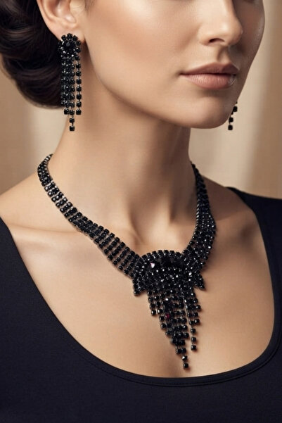 PETEK AKSESUAR Zircon Stone Evening Dress Necklace Earring Set