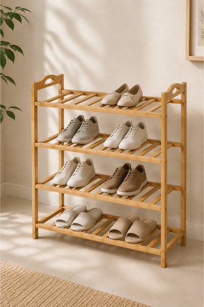 Robin Home Dekoratif Bambu 4 Raflı Ayakkabılık 67cm