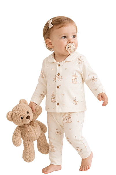 Divonette Baby Girl Cute Carousel Printed Buttoned Pajama Set