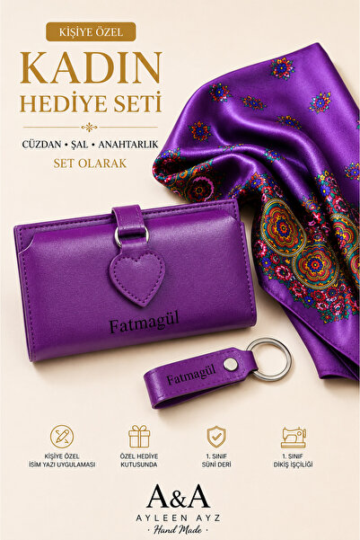Ayleen Ayz KİŞİYE ÖZEL Kadın Hediye Seti | Deri Cüzdan, Şal-Fular & Anahtarlı...