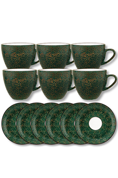 WILMAX ENGLAND Set Cesti Cafea si Ceai Lux, Portelan Verde, 300ml, 6 Perechi,...
