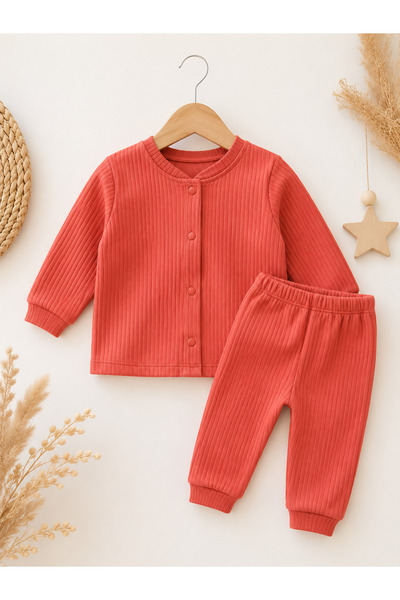 SANTRALBEBE Baby Girl Ribbed Front Snap Set