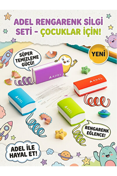 ÖZ OFİS Renkli Okul Silgisi 4'lü Set – Leke Bırakmayan Yumuşak Ergonomik Çocu...