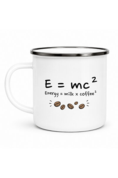 OEM Κούπα εμαγιέ E=mc² – Ενέργεια = Γάλα × Καφέ², εμαγιέ μεταλλική, λευκή