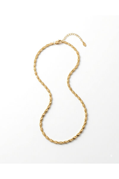 Siya Silver 14K Altın Kaplama Pul Ezme Kararmaz Çelik Zincir Kolye - 55+5 cm/4mm