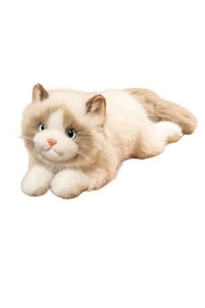 MASHASHOP Plush cat, realistic, meows, beige/multicolor, 55 cm