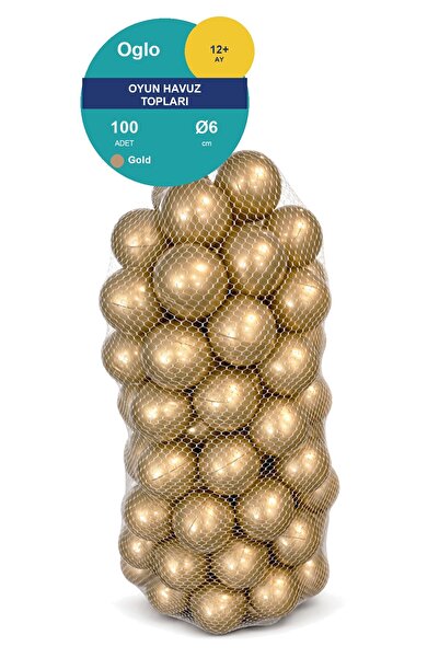 OGLO Gold Havuz Topu 100 Adet — Yumuşak Oyun Havuzu Topları, Filede 1+ Yaş