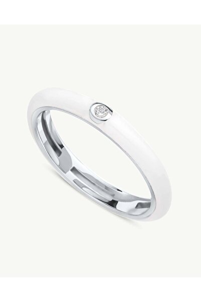 Stemma Jewelry Inel White Enamel din Argint 925, cu Zirconiu, Placat cu Rodiu