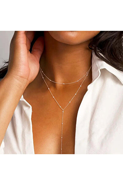 Stemma Jewelry Colier minimalist Double-layer din Argint 925, Placat cu Rodiu