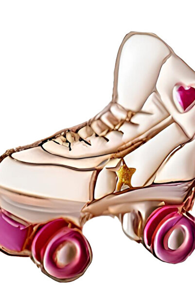 VeeShop Pin patine cu rotile Skater Girl, metalic, stil hipster, alb cu roz