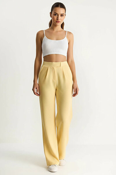 Efnaz style Women's Comfortable Yellow Palazzo Trousers with Velcro Waist