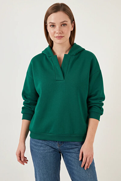 Efnaz style Women's Hooded V-Neck Green Sweatshirt