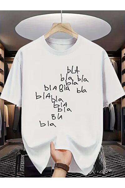 AEMİ Μπλουζάκι Unisex Bla Bla με στάμπα Oversize με λαιμόκοψη ποδηλάτου