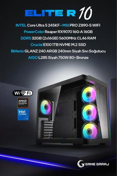 Game Garaj Elite R10 Intel U5 245KF RX9070 32GB RAM 1TB SSD 240mm Sıvı Soğt F...