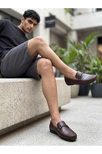 KAFKASLAR AYAKKABI Genuine Leather Buckle Detail Flat Sole Flexible Soft Men'...