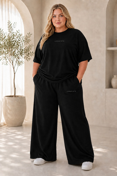 Joetsu Women's Printed T-Shirt and High-Waisted Wide-Leg Pants Two-Piece Set ...