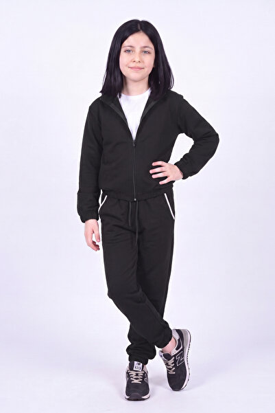 YA KO KİDS Girl's High Collar Zippered Waist Tie Elastic Leg Sweatpants Set
