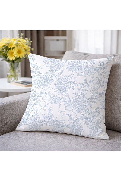 Evmila Blue Toile Floral Patterned Decorative Throw Pillow Cover Classic Livi...