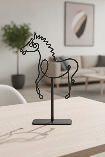 Siyah Metal At Heykeli Minimalist Masaüstü Dekoratif Obje Yükseklik: 18 cm