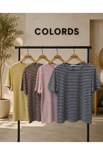 COLORDS Women's Striped Crew Neck T-Shirt