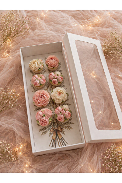 EgeConcept 8 Lİ CUPCAKE KUTUSU ÇİÇEK BASKILI 42x20x10