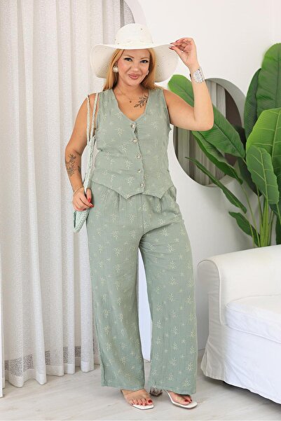 Siyezen Large Size Embroidered Muslin Fabric Set