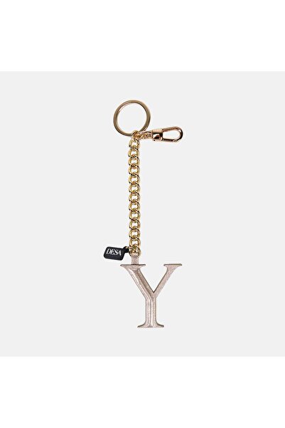 Desa Silver Letter Y Leather Charm / Keychain with Gold Chain
