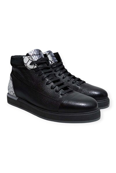 FRANCO CALVANI Black Color Lace-Up Genuine Leather Men's Boots
