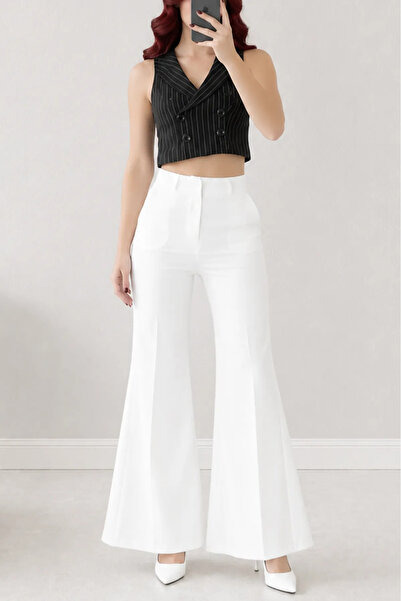 BELENDİR Women's Dabıl Spanish Flare Pants White